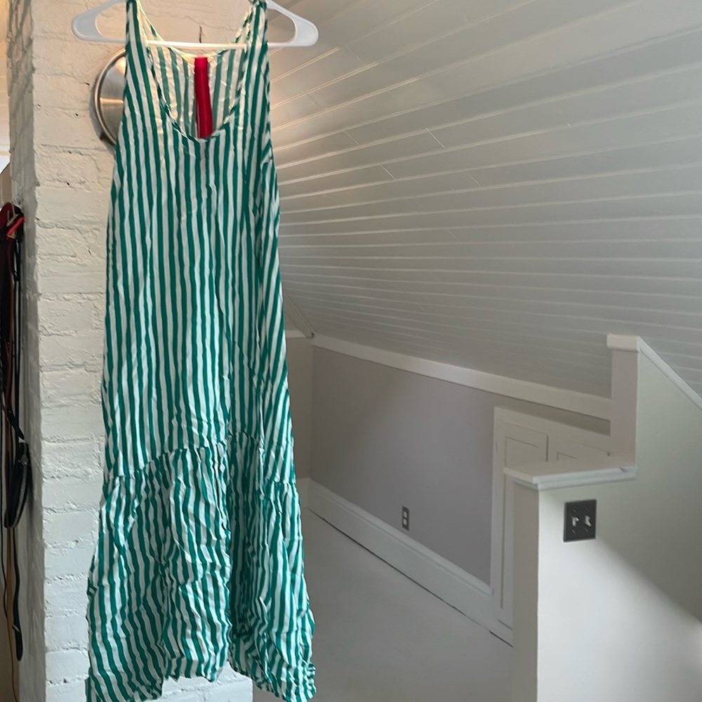 Green stripe silk summer dress - never worn
